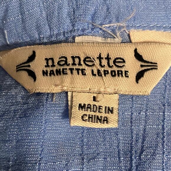 Nannette Lenore Blue Blouse L Eyelet Puff Sleeve Button Up Top - Picture 2 of 3